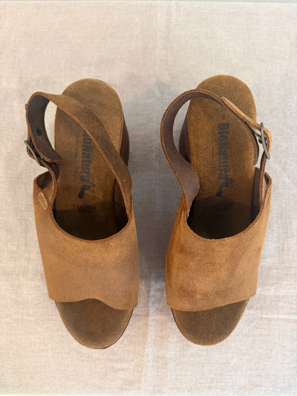 BioNatura Italian Suede Open Toe Platform Mule Sandals Sz 8